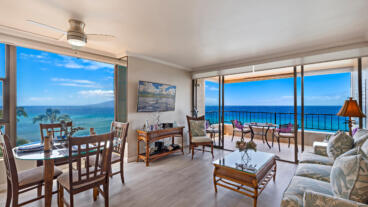 View from kitchen counter to dining/living area